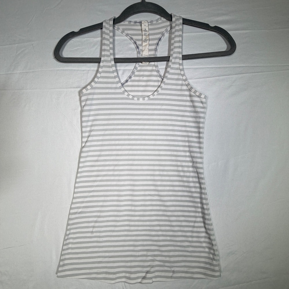 Lululemon Athletica Striped Racerback Tank  Size 4 White Grey Athletic